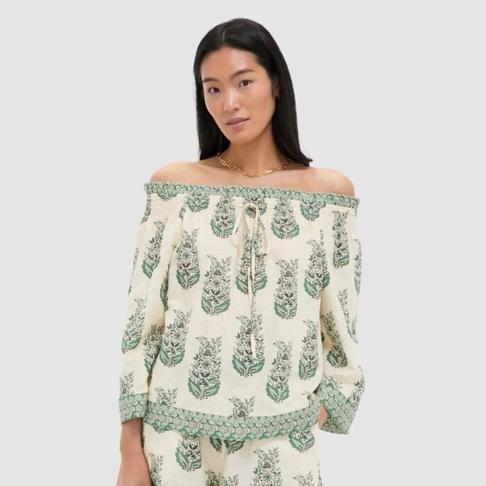 Tuckernuck Jade Terrace Cotton Linen Off the Shoulder Ashleigh Blouse L